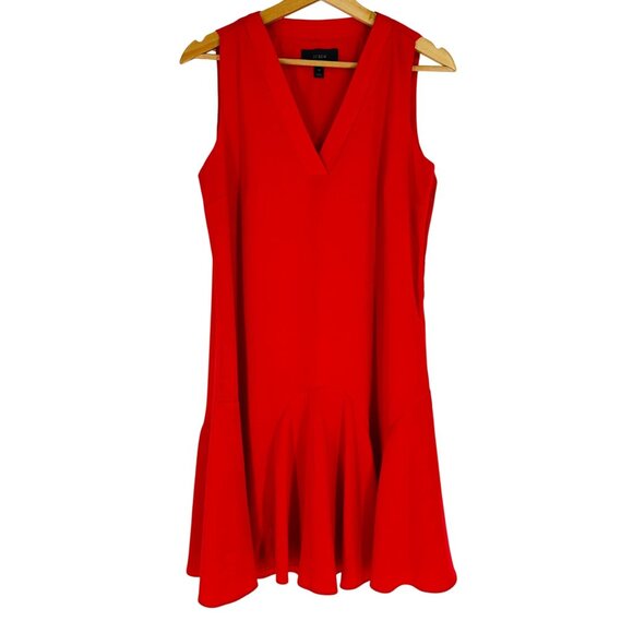 J.Crew Womens Poppy Red Sleeveless V-Neck Flounce Hem Swing Dress Size M - Picture 3 of 9